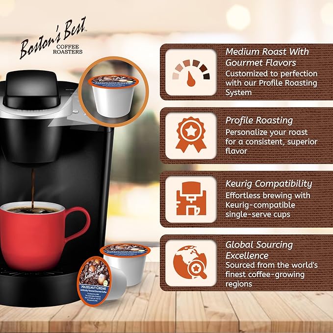 Boston’s Best - Hazelnut Creme Flavored Coffee, Delicious Gourmet Compatible with Keurig Coffee Maker, 1 Count (144 Single Serve Cups)