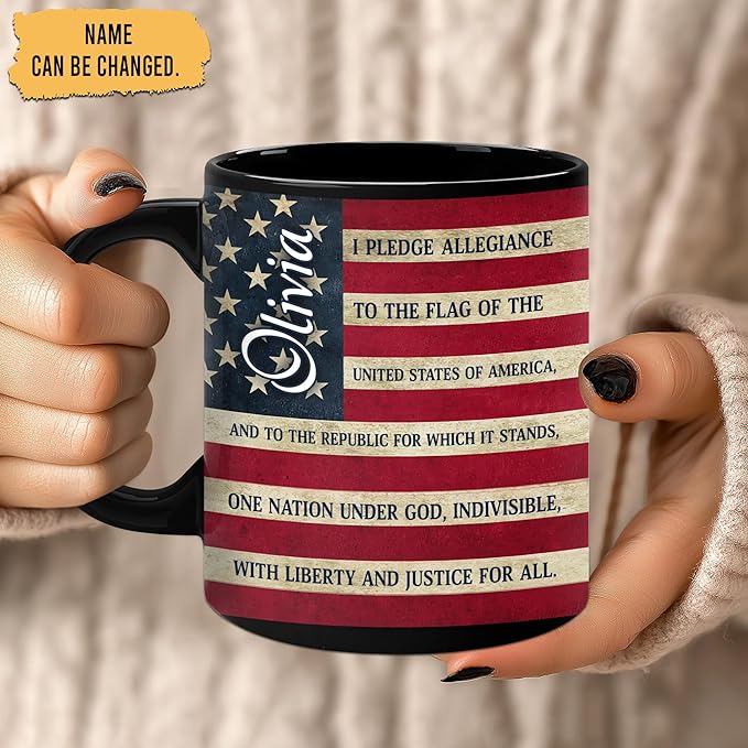Hyturtle Personalized American Gifts for Men Women - Independence Day 4th Of July - American USA Flag Custom Name 11oz Black Ceramic Coffee Tea Mug For Him Her Dad Mom