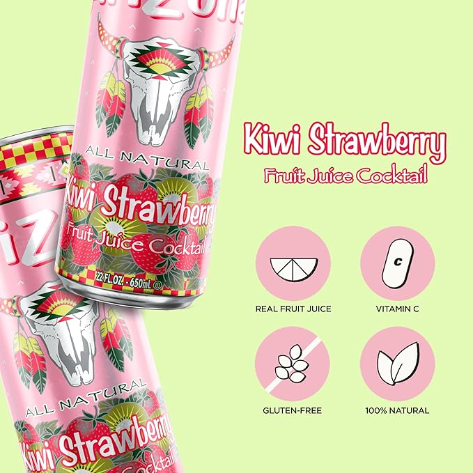 AriZona Kiwi Strawberry, Fruit Juice Drink - Big Can, 22 Fl Oz (Pack of 12)