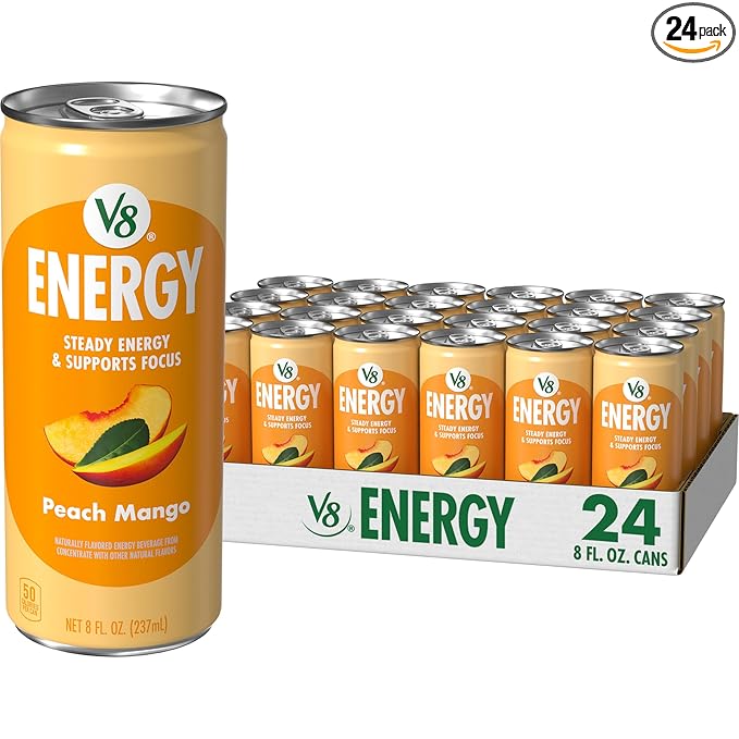 V8 Energy Peach Mango Energy Drink, 8 fl oz Can (24 Pack)