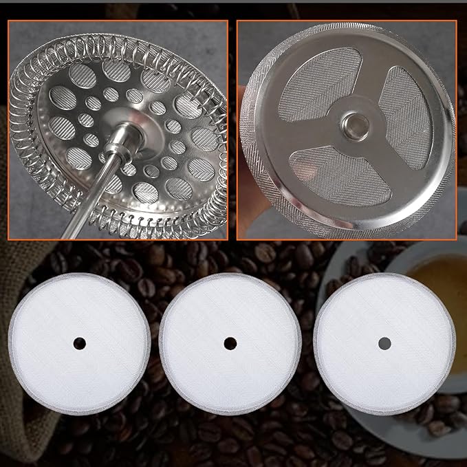5 Pack French Press Replacement Filters, French Press Screen Replacement 3 Inch Stainless Steel Coffee Filter for 600ml French Press Coffee Pot