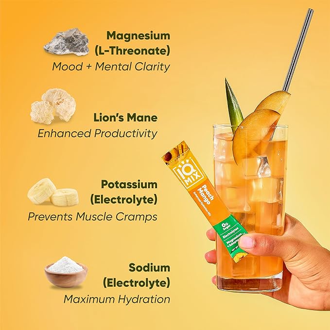 IQMIX Hydration Electrolyte Powder – 4-in-1 Formula for Hydration, Mental Clarity, Mood and Recovery – Sugar-Free Drink Mix, Keto, Magnesium L-Threonate, Lion’s Mane – 20 Count Variety Pack