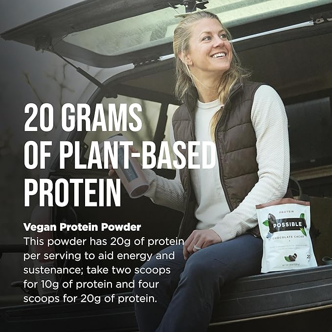 Protein Powder Chocolate Cacao - 20g of Vegan, Plant-Based Protein Mix - Non-GMO, Non-Dairy, Gluten-Free - 3.5g of BCAAs - 9 Essential Amino Acids - 15-Day Supply - 1 Bag, 15 Servings