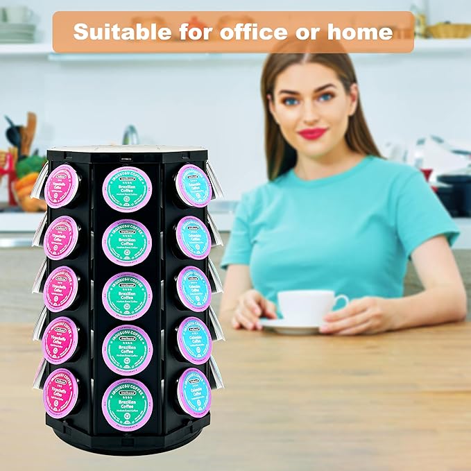K Cup Coffee Pod Holder Storage Carousel Organizer Stand Compatible with 40 K-Cup Pods (Plastic)