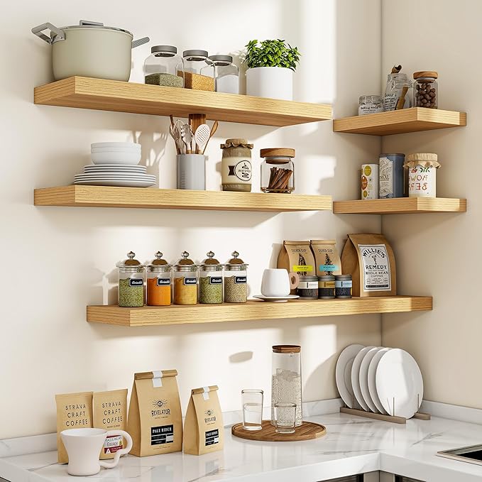 40 Inch Floating Shelves, 3D Textured Wood Grain, 40"x9.25"x1.5" Inch Deep Floating Shelves for Wall, Wooden Shelves for Bathroom, Bedroom, Living Room, Natural, 1 Piece
