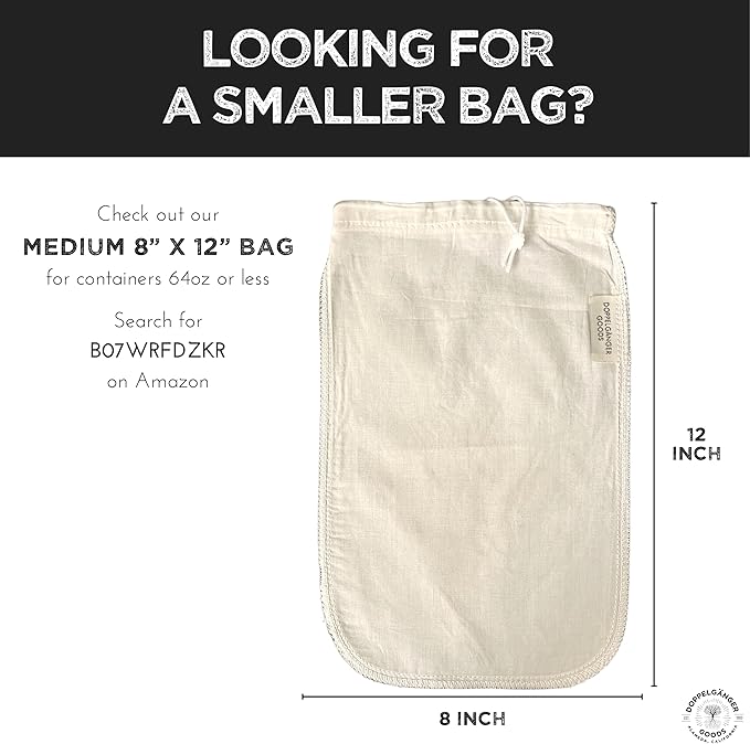 (1-Pack, Large 12in x 12in) Organic Cotton Cold Brew Coffee Bag - Designed in California - Reusable Coffee Filter with EasyOpen Drawstring Cold Brew Maker for Pitchers, Mason Jars, & Toddy Systems