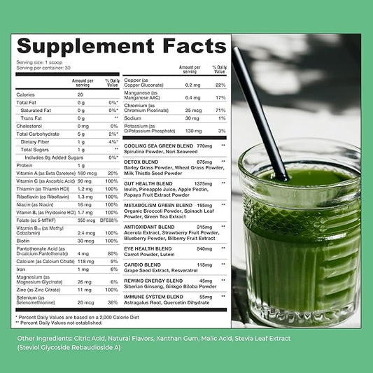 Rewind Best Tasting Super Greens Powder with 40+ Superfoods – Delicious Daily Green Powder with Vitamin B12, Zinc, Vitamin C, Magnesium & Calcium – Green Juice Superfood Mix - Cherry Flavor