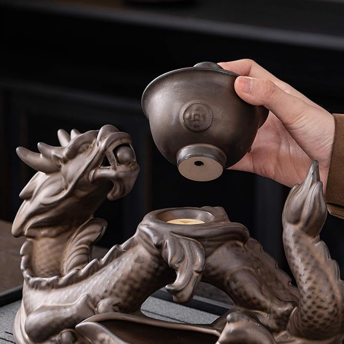Dragon Tea Sets with Infuser Semi Automatic Tea Set Magic Teapot with 8 cups (Antique Brass Dragon- A)