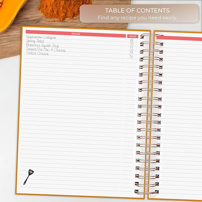 Clever Fox Recipe Book Spiral – Blank Family Cookbook – Empty Cooking Journal – Notebook Organizer to Write In Recipes – Large (Amber Yellow)