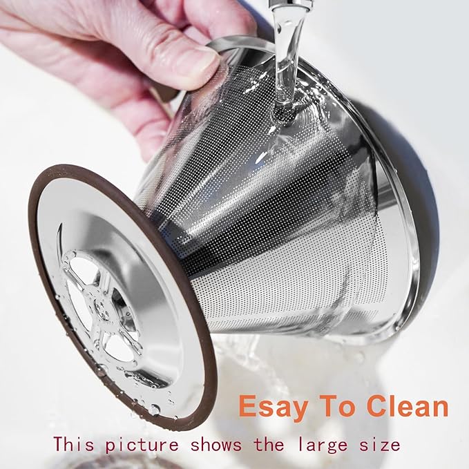 Pour Over Coffee Dripper Pour Over Coffee Filter, Cone Stainless Steel Reusable Paperless Double Layer Mesh Cup Metal Fine Mesh Strainer Slow Drip Portable with Stand & Cleaning Brush Camping