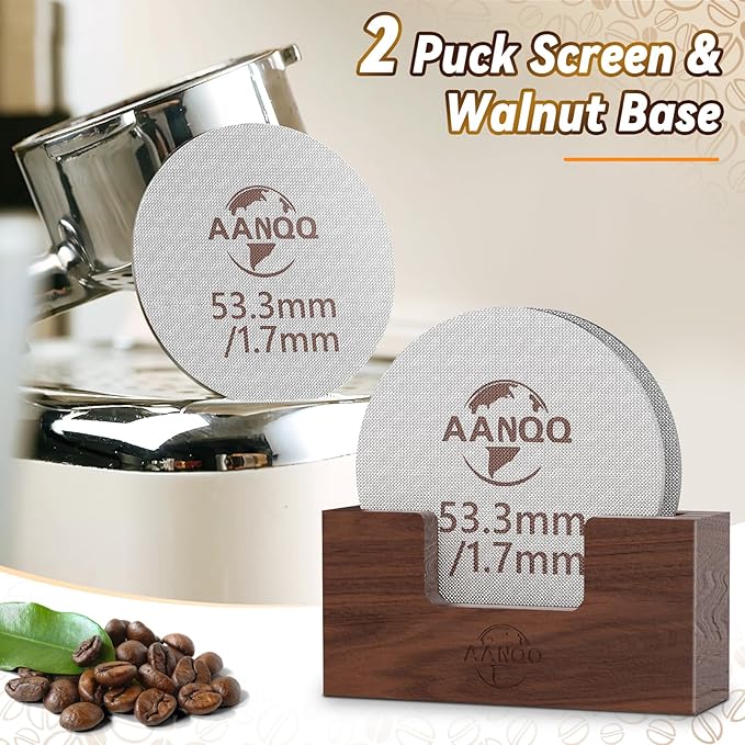 AANQQ 2 Packs 53.3mm Puck Screen with Stand: Espresso Puck Screen for 54mm Portafilter Basket - 316L Metal Contact Shower Screen 1.7mm Thickness 150μm for Espresso Machine Espresso Filter Screen