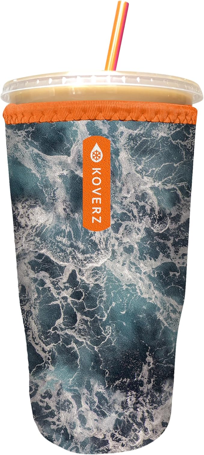 Koverz Iced Coffee Sleeve, Insulated Neoprene Cup Sleeve, Fits a 32 Oz. Coffee Cup, Washable and Reusable, Iced Coffee Accessories, Large Seawater