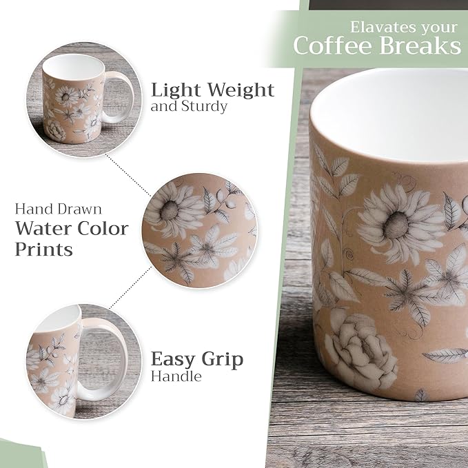 Maison d' Hermine Coffee Mug with Handles Fine Bone China Mugs Pack of One Tea Cups for Hot Beverages Cappuccino Latte Home Restaurant Office Perfect for Gift (Pretty Autumn - Mono Autumn, 12 Ounce)
