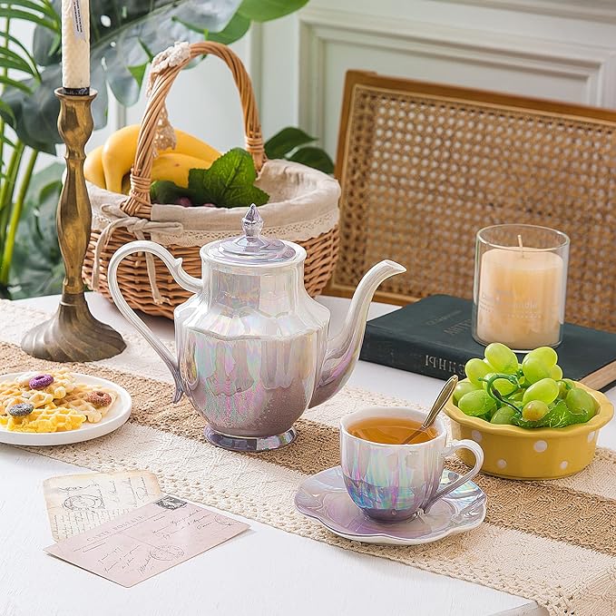 ceramic teapot,Porcelain Tea Pot 37 Oz Teapot with lid for Tea, Milk, Coffee, Flower tea (Purple)