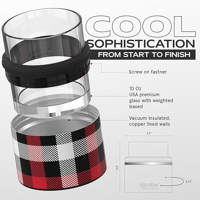 asobu Whiskey Sleeve Glass – Insulated Bourbon Tumbler with Premium Rocks Glass, BPA-Free, Double-Wall Stainless Steel, Keeps Drinks Cold Longer, 10.5oz