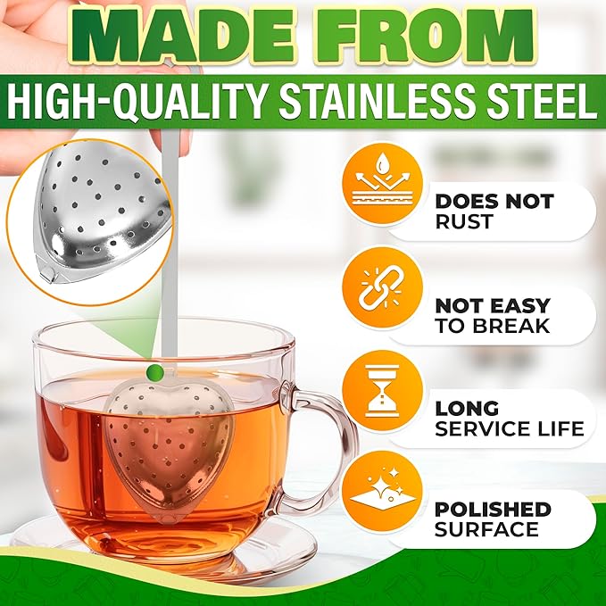10 Pcs Heart Tea Infuser for Loose Leaf Tea Steeper – Rust-Resistant Stainless Steel Strainers with Secure Clasp, Easy Brewing Design, Keeps Loose Leaves Held | Romantic Valentine’s Day Tea Moments
