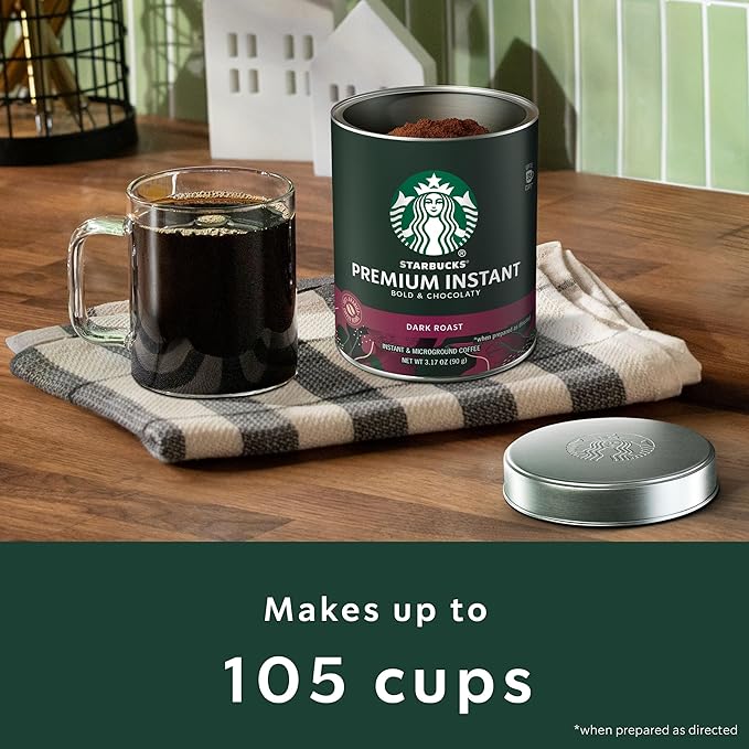 Starbucks Premium Instant Coffee, Dark Roast Coffee, Arabica Beans, Three 3.17 oz Tins (Pack of 2)
