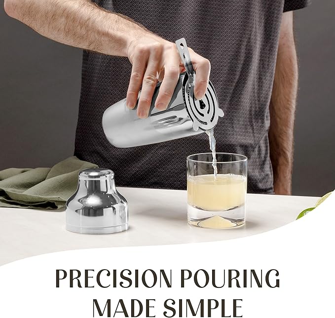 Modern Mixology Cocktail Shaker Set - 8 Piece Bartender Kit on Quality Pine Stand | Complete Cocktail Kit Gift Set | Top Bartender Gifts for Men | Leak Proof Design (Silver)