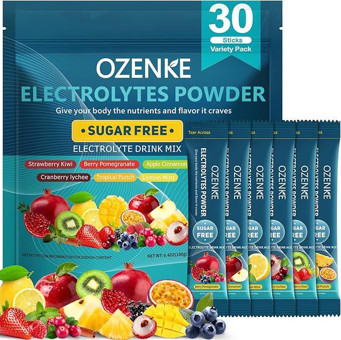 Electrolytes Powder Packets, 30 Sticks Hydration Packet Sugar Free, Electrolyte Drink Mix Travel Electrolyte for Rapid Hydration, 6 Flavors
