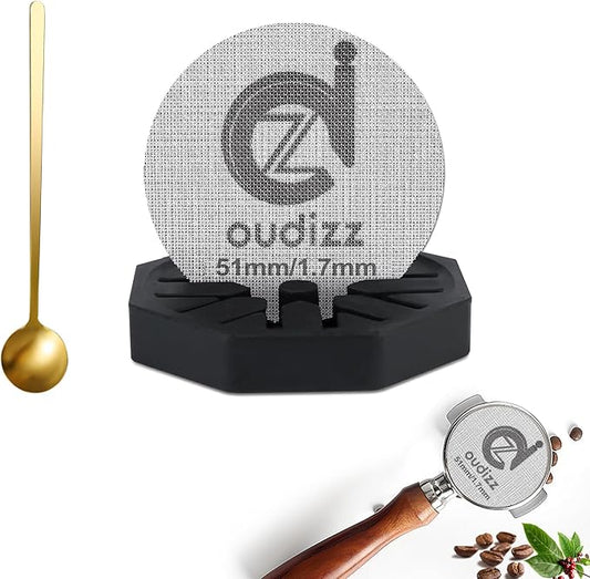51mm Puck Screen, Reusable Coffee Filters For Espresso Portafilter Filter Basket 51mm, Espresso Screen With Coffee Spoon & Stand, Espresso Accessories, 1.7mm Thickness 150μm 316 Stainless Steel