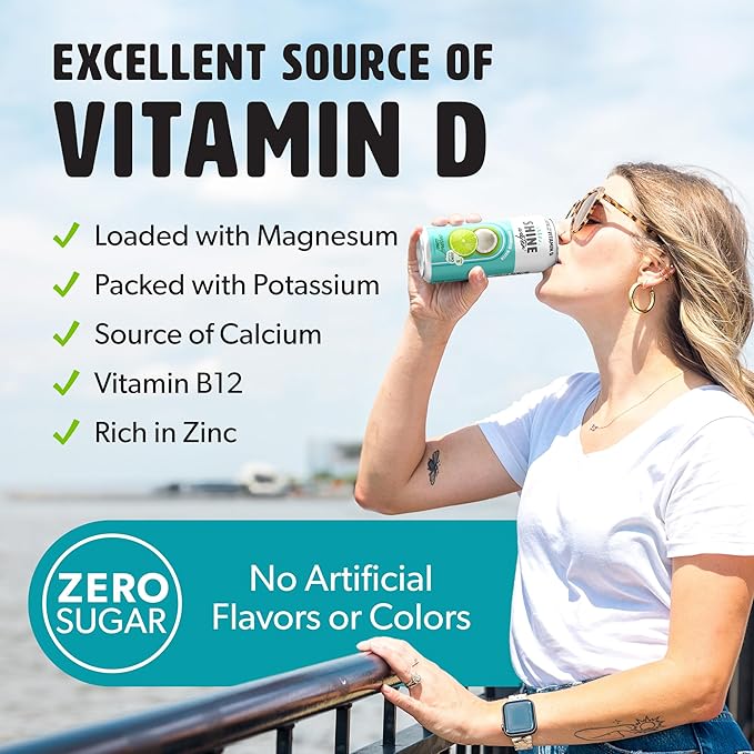 Shine Water Coconut Lime Vitamin D Electrolyte Drinks 12-Pack, Sugar Free Flavored Water with Magnesium, Zinc & Antioxidants, Low Calorie Hydration Beverage, Plant-Based Vitamin Water Zero Sugar