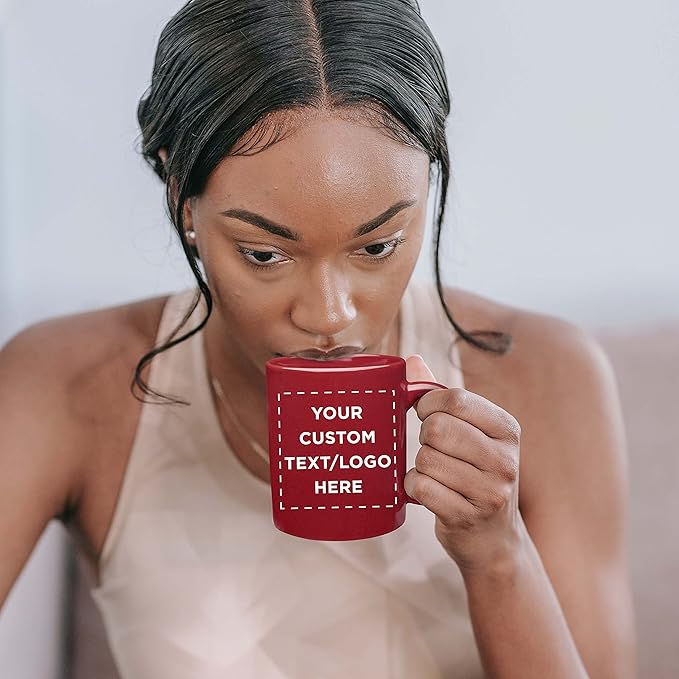 Custom Ceramic Coffee Mugs 11 oz. Set of 100, Personalized Bulk Pack - Coffee cup set, Iced coffee cup, Gaming mug - Red