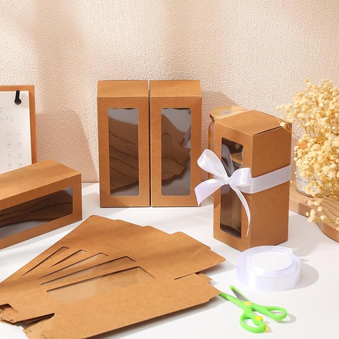Honoson 24 Pcs Tumbler Gift Box with Ribbon for Sublimation Glass Exhibition Boxes Transparent for 12oz 16oz 20oz Drinking Cup Glasses Jars Mug Can Blanks(Brown)