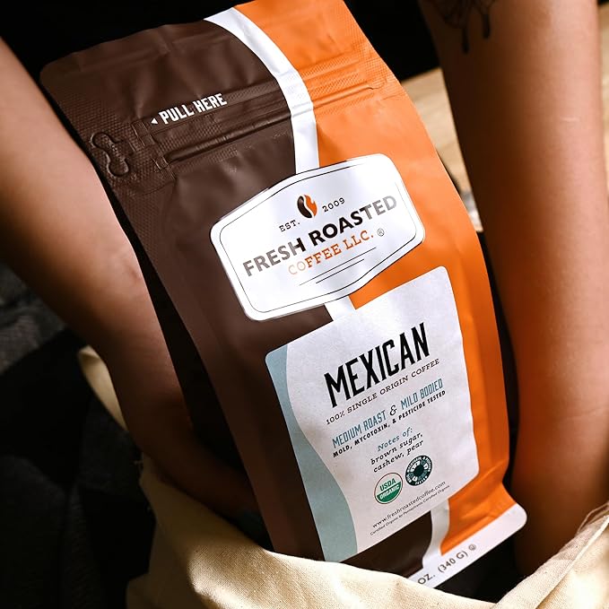 Fresh Roasted Coffee, Organic Mexican | Mold & Myco 3rd Party Tested, USDA Organic, Kosher | Medium Roast 12 oz Whole Bean