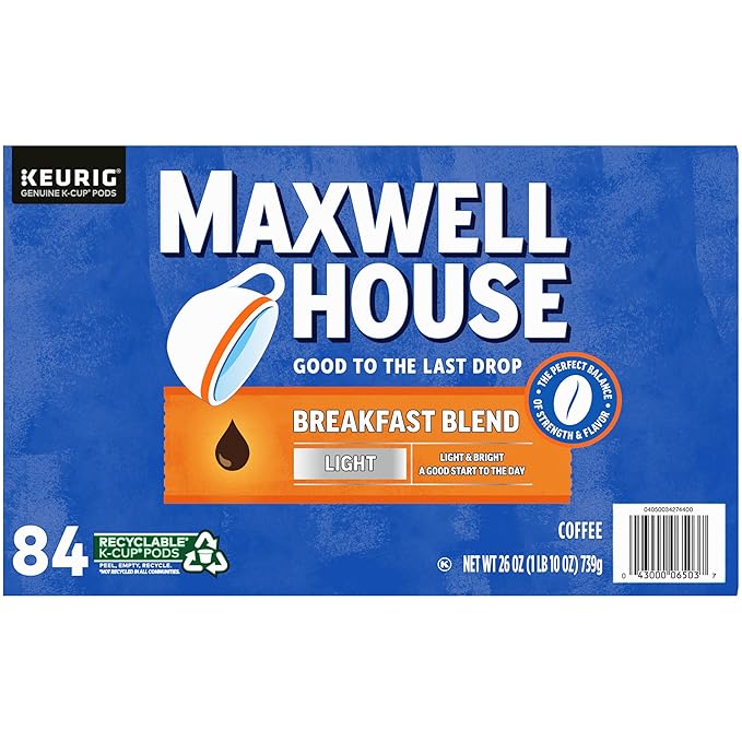 Maxwell House Breakfast Blend Mild Roast K-Cup Coffee Pods Box, 84 Count (Pack of 2)
