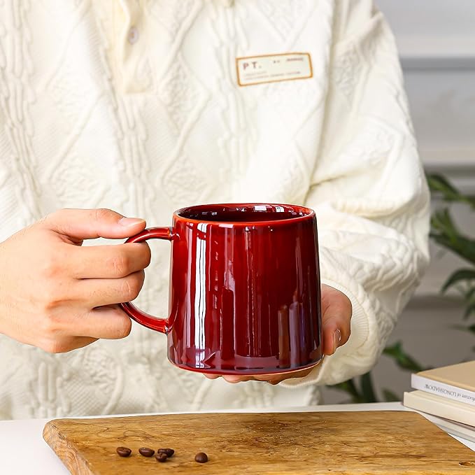 Mkour 20oz Large Ceramic Coffee Mugs, Handmade Cup, Big Tea Cups with Large Handle for Office and Home, Microwave and Dishwasher Safe (Red)
