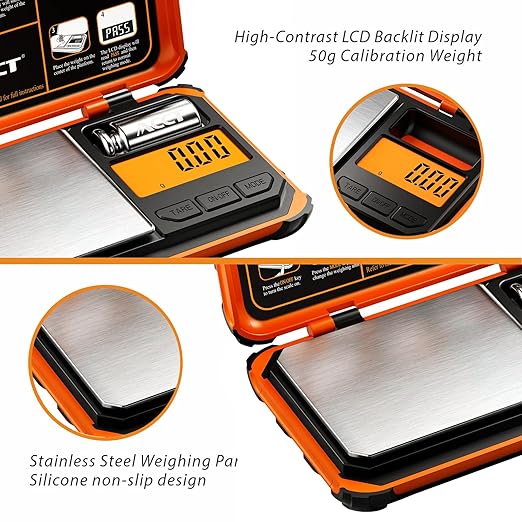 ACCT Precision Pocket Scale, 200gx0.01g Jewelry gram Scale, Digital Food Scale with LCD Display, one-Click Conversion 6 Units, mini Scale for Kitchen/Powder/Coffee/Coins(Battery Included)