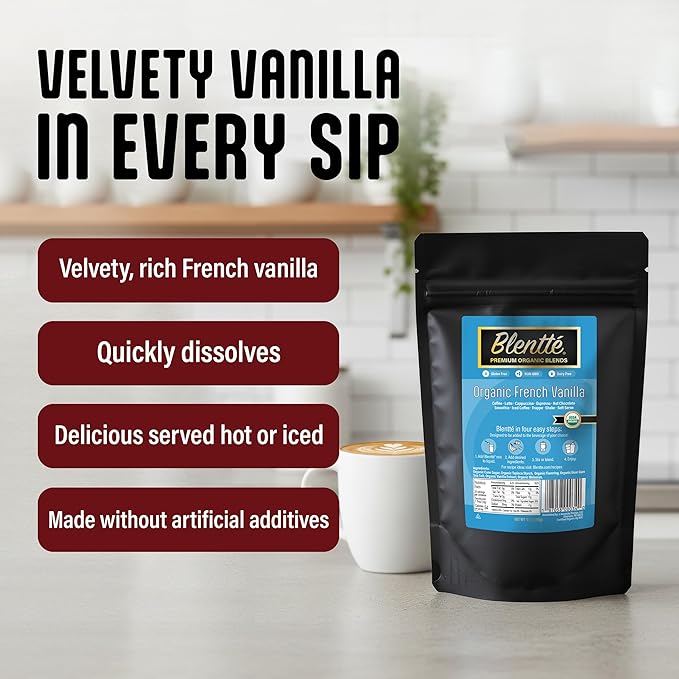 Blentte - Organic French Vanilla Drink Mix - Latte, Cappuccino, Frappe, Hot Chocolate & Coffee Blend - For Instant Delicious Beverage - Non-GMO - Dairy-Free - Gluten-Free - 10 Oz