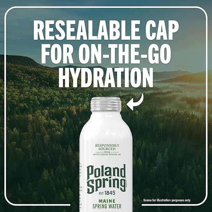Poland Spring Maine Spring Water Aluminum Bottle – Crisp, Still Bottled Water with Naturally Occurring Minerals & Electrolytes for Taste - 12 Pack- 25 fl oz