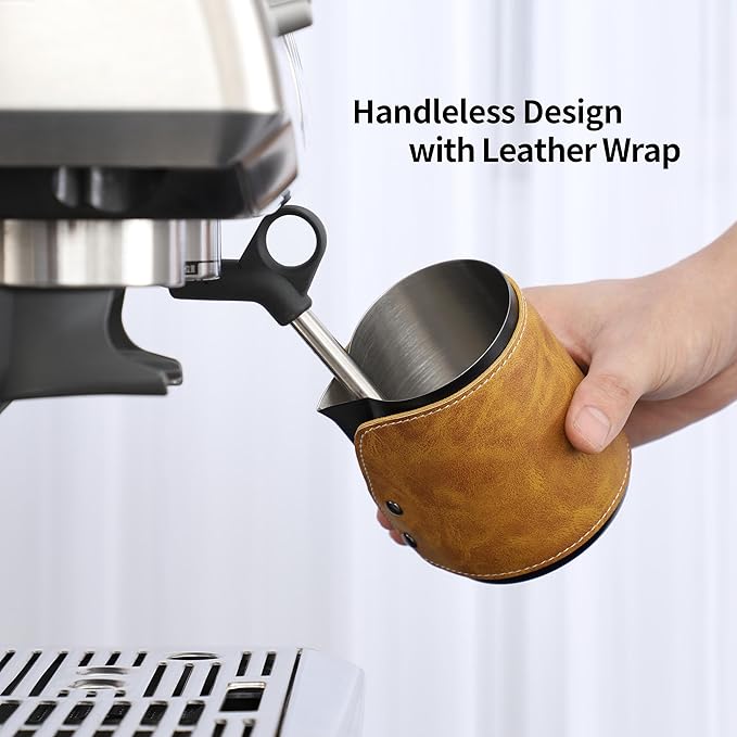 Handleless Milk Frothing Pitcher 450ml/15oz,304 Stainless steel Espresso Steaming Pitcher,milk frother cup,Milk Jug Cup,Latte Art(black)