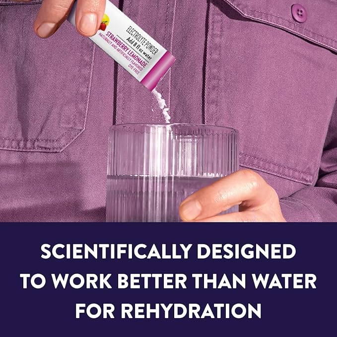 Pedialyte Electrolyte Powder, Hydration Drink for Kids & Adults, Strawberry Lemonade, 8 Powder Packets