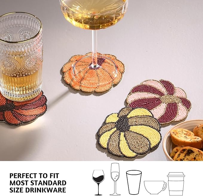 Folkulture Coasters Set of 4 | (4") Fall Coasters for Farmhouse Decor or Fall Table Decor | Boho Costers for Thanksgiving Decorations | Autumn Decor or Fall Stuff for Home | Rustic Bar Coaster Set