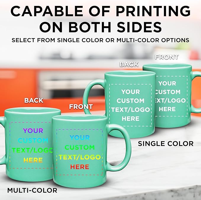 Custom Ceramic Coffee Mugs 11 oz. Set of 10, Personalized Bulk Pack - Coffee cup set, Iced coffee cup, Gaming mug - Tiffany Teal
