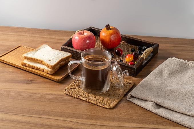 11OZ Double Walled Coffee Mugs Glass with Lid Handles,Cups for Latte,Hot Tea,Cappuccino, Mocha,Cocoa,Hot & Cold Beverages Glasses Heat Resistant Coffee Cups(CLEAR)