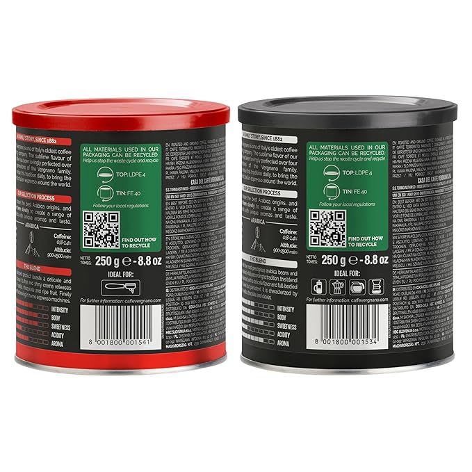 Caffe Vergnano Italian Ground Coffee Moka & Espresso Variety (2 Pack)