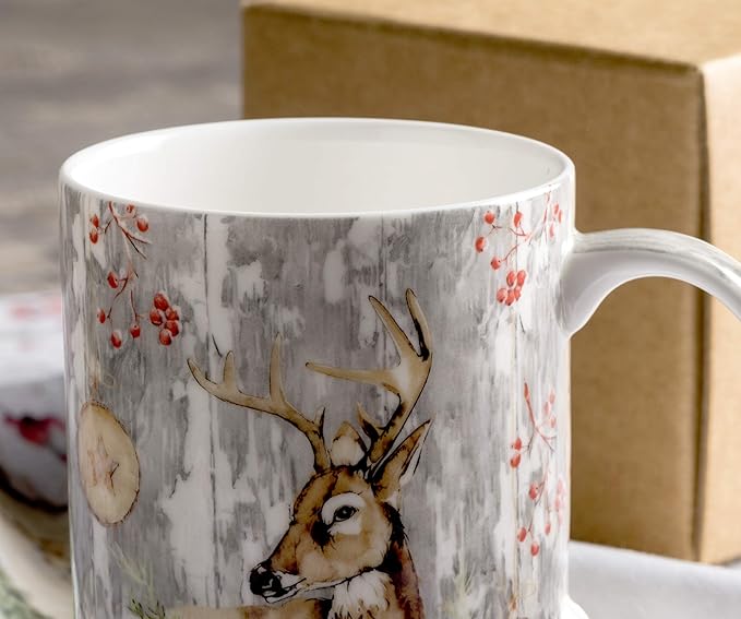 Maison d' Hermine Coffee Mug with Handles Fine Bone China Mugs Pack of One Tea Cups for Hot Beverages Cappuccino Latte Home Restaurant Office Perfect for Gift (Mountain Life - Chalet, 12 Ounce)