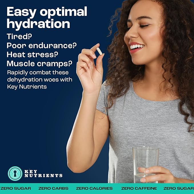 KEY NUTRIENTS Electrolyte Tablets, 200 Capsules, Salt for Dehydration, Fasting Electrolytes- Salt Pills with Electrolytes, No Sugar, Gluten Free Hydration Tablets Made in USA