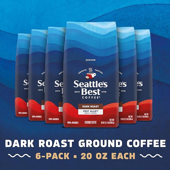 Seattle’s Best Coffee, Dark Roast Ground Coffee, Post Alley, 100% Arabica, 6 Bags (20 oz Each)