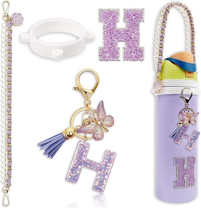 Letter Handle Strap Accessories with Cute Initial Charm Compatible with Owala Water Bottle 24oz 32oz 40oz Owala Kids