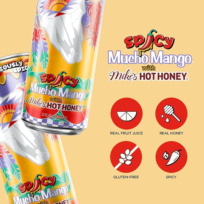 AriZona Mucho Mango, Fruit Juice Drink with Mikes Hot Honey - Big Can, 22 Fl Oz (Pack of 12)