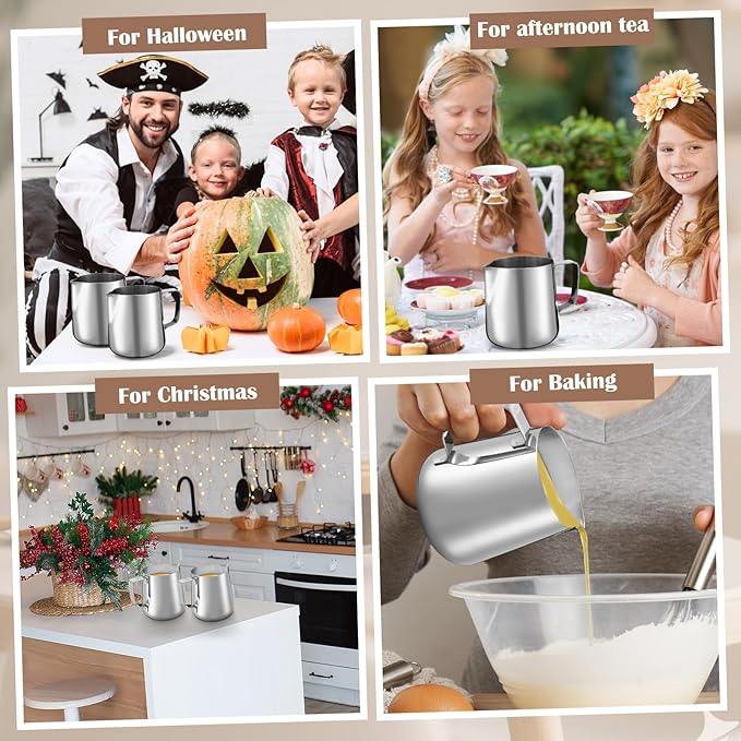 Honeydak 12 Pcs Milk Frothing Pitcher 304 Stainless Steel Steaming Pitchers for Coffee Bar Cappuccino Barista Tools Milk Jug Steamer Frother Cup (12 oz)