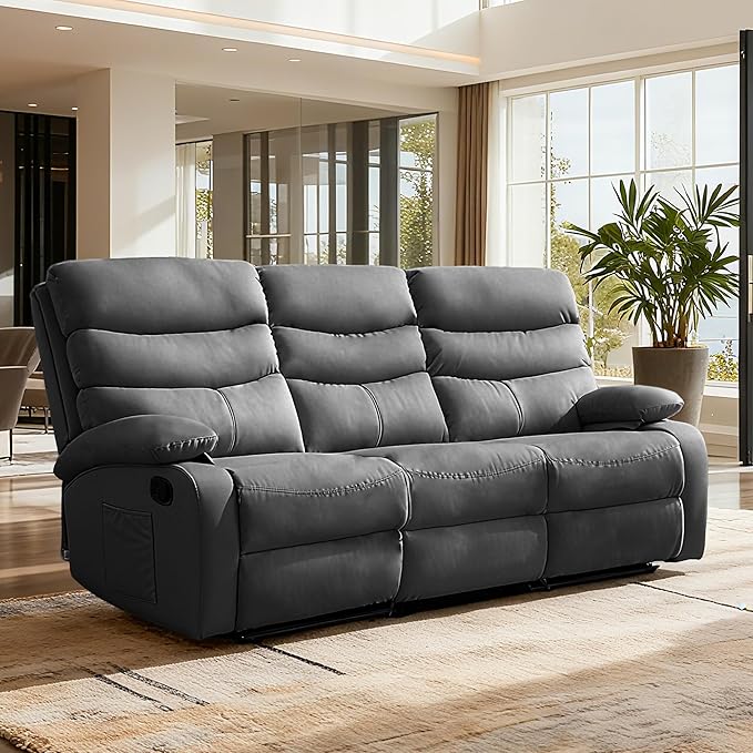Reclining Couch Sofa Set Leather Recliner Couch Sofa and Loveseat Sets for Living Room, RV, Theater Seating(3 Seat Sofa+Loveseat,Grey)