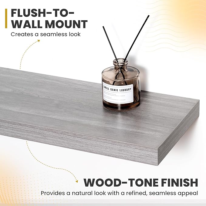 72 Inch Floating Shelves, 9.3" Deep Floating Shelf Wall Mounted, 72" Wall Shelves, Rustic Deep Bookshelf, Large Display Shelves & Storage Shelves for Bedroom, Living Room, Grey, Set of 2