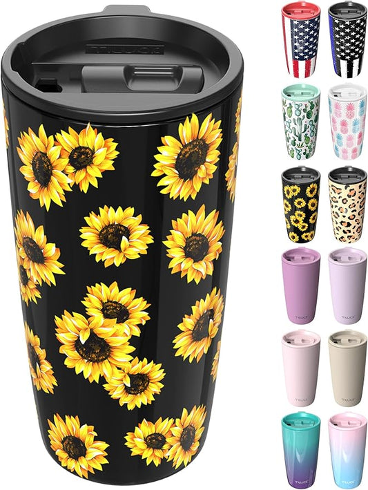 TILUCK 20 oz Tumbler with Lid, Vacuum Insulated Stainless Steel Coffee Mug, Double-Walled Travel Tumbler for Hot and Cold Drinks(SunFlower, 20oz)