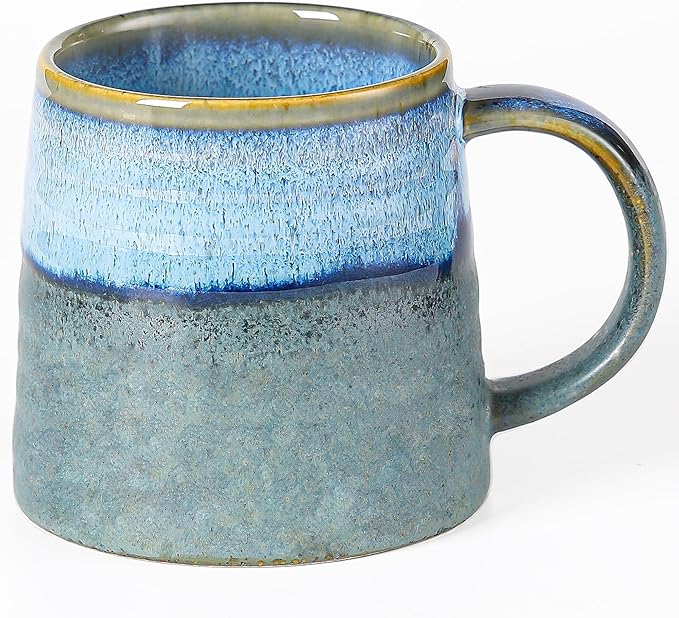 Large Ceramic Coffee Mug, Handmade Pottery Mugs, Tea Cups with Big Handle for Office and Home, 15.5 oz, Dishwasher and Microwave Safe (Rock Green)