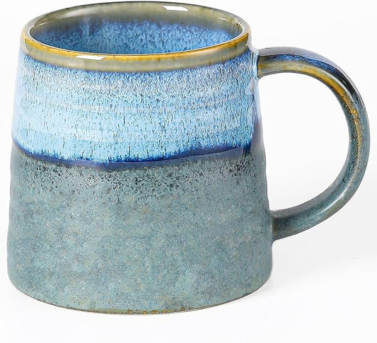 Large Ceramic Coffee Mug, Handmade Pottery Mugs, Tea Cups with Big Handle for Office and Home, 15.5 oz, Dishwasher and Microwave Safe (Rock Green)